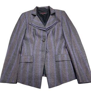 Escada Blazer Women 34 Gray Purple‎ Stripe  Herringbone Layer Collar Classic